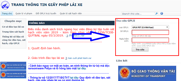 cach kiem tra giay phep lai xe online