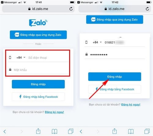 dang nhap zalo web tren dien thoai