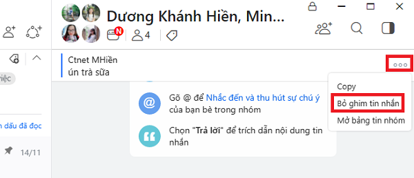 ghim tin nhan nhom zalo tren may tinh nhu the nao