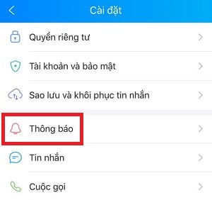 bat thong bao tin nhan zalo khi mo ung dung