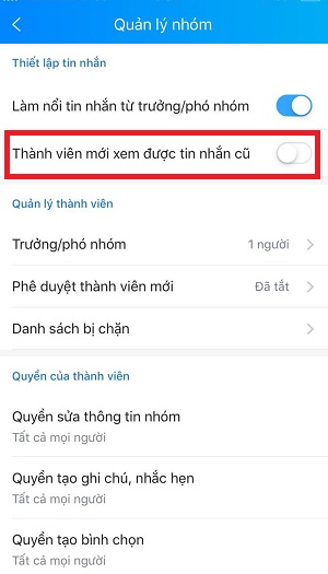 Cho phep thanh vien moi xem tin nhan cu tren zalo