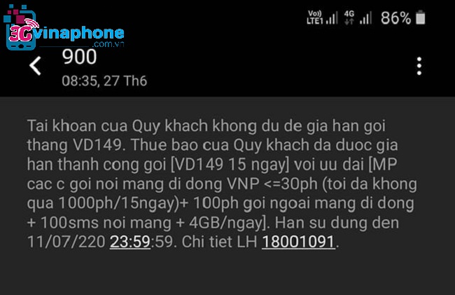 gói VD149 7 ngày, 15 ngày, 23 ngày của VinaPhone