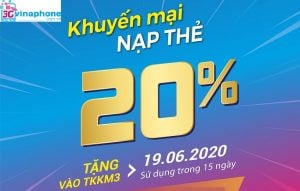 VinaPhone khuyến mãi 20% thẻ nạp ngày 19/6/2020