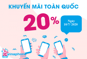 VinaPhone khuyến mãi 20% ngày 10/7/2020