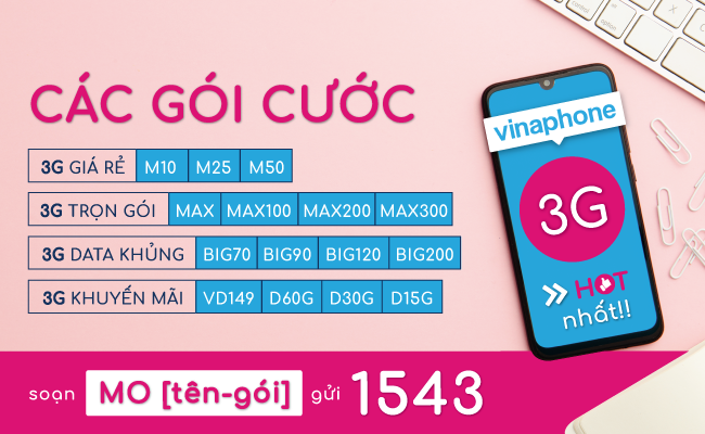 Gói cước 3G Vinaphone theo tháng Gói cước 3G Vinaphone rẻ nhất
