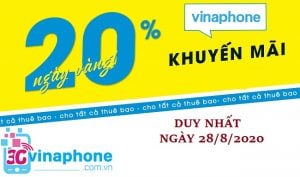 VinaPhone khuyến mãi 20% vào ngày 28/8/2020