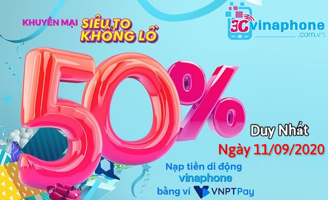 VinaPhone khuyến mãi 50% ngày 11/9/2020