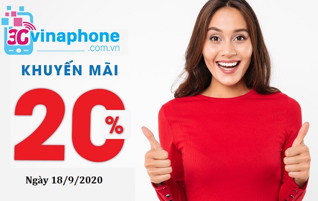 VinaPhone khuyến mãi 20% ngày 18/9/2020 