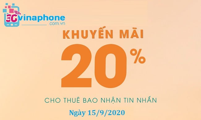 VinaPhone khuyến mãi 20% ngày 15/9/2020