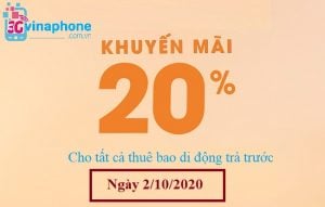 VinaPhone khuyến mãi 20% trong ngày 2/10/2020