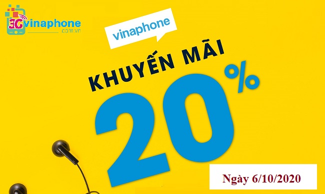 VinaPhone khuyến mãi 20% ngày 6/10/2020