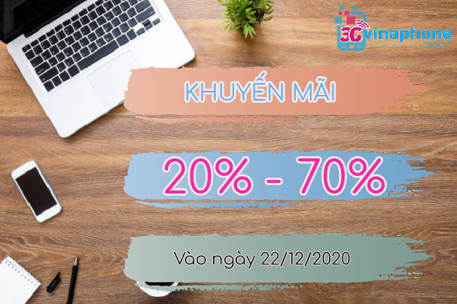 VinaPhone khuyến mãi 20% - 70% vào ngày 22/12/2020