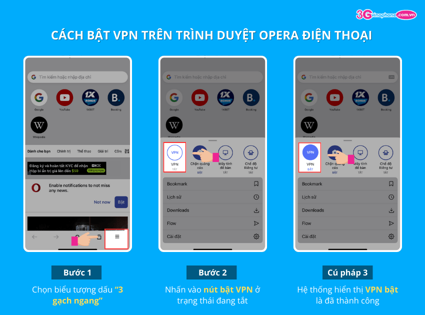 bat vpn tren trinh duyet opera