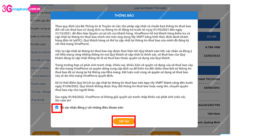 thay doi thong tin thue bao vinaphone online
