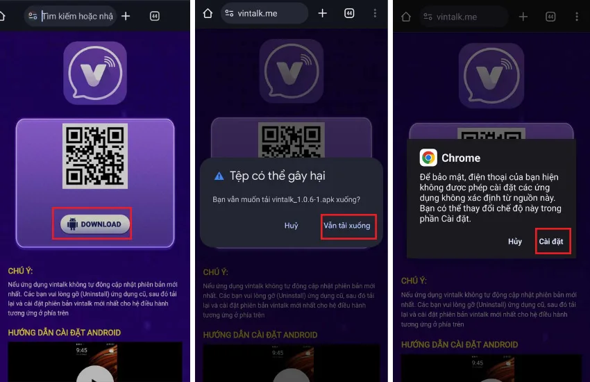 Tai va cai dat Vintalk Android